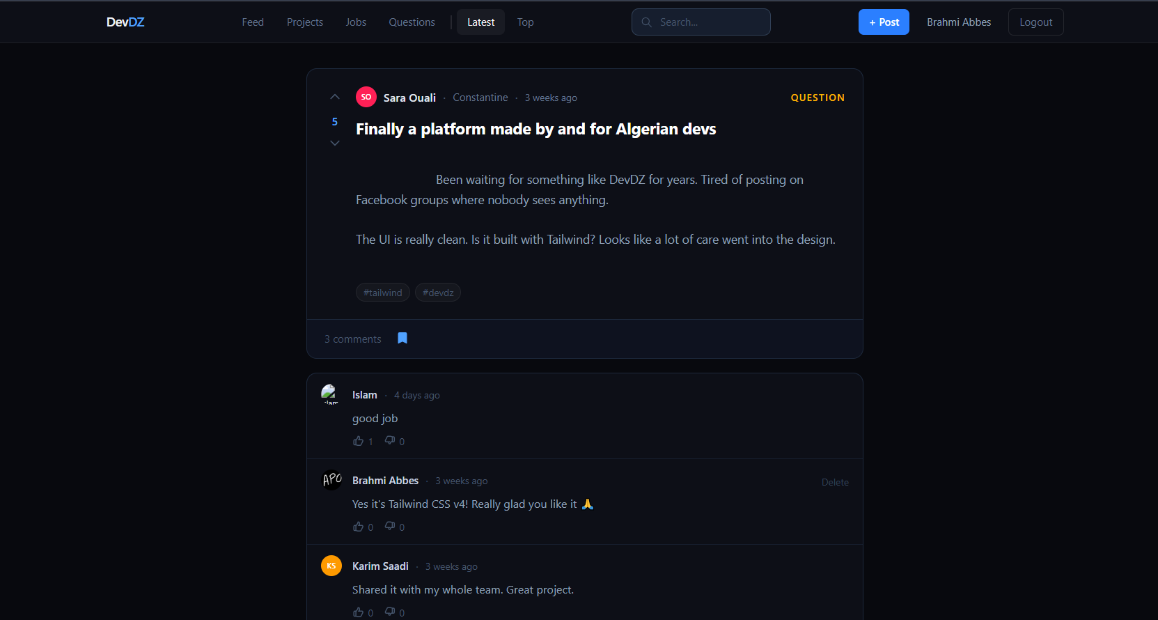 DevDz question and comments view