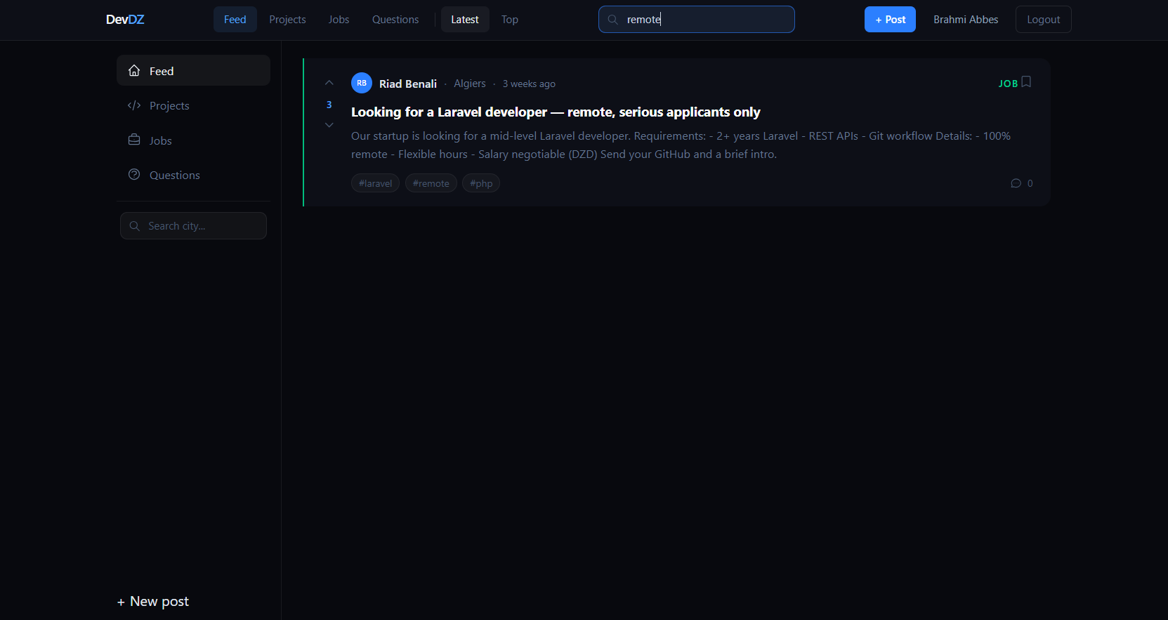 DevDz job search view